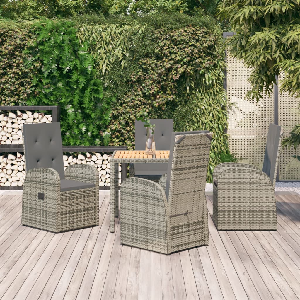 7 Piece Garden Dining Set Grey Poly Rattan&Solid Wood Acacia
