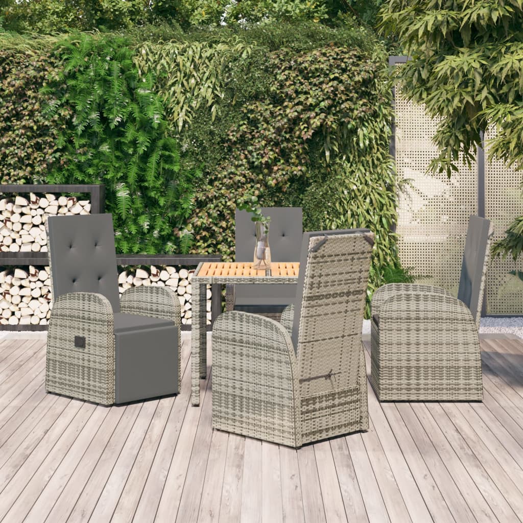 7 Piece Garden Dining Set Grey Poly Rattan&Solid Wood Acacia