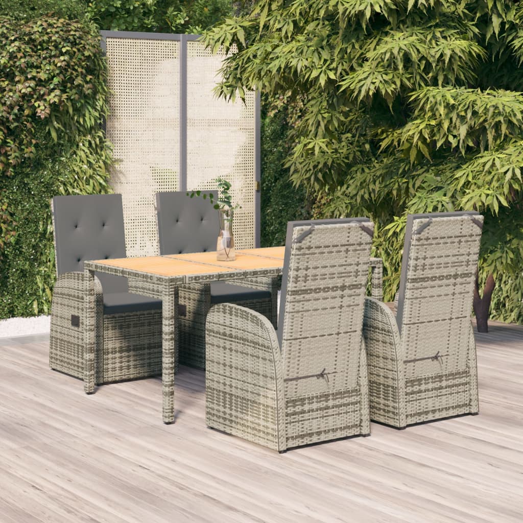 7 Piece Garden Dining Set Grey Poly Rattan&Solid Wood Acacia