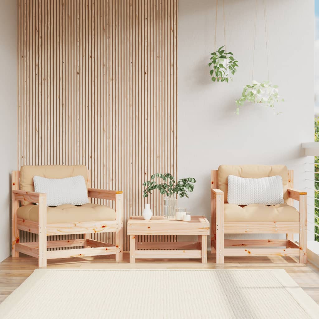 3 Piece Garden Lounge Set With Cushions Solid Wood
