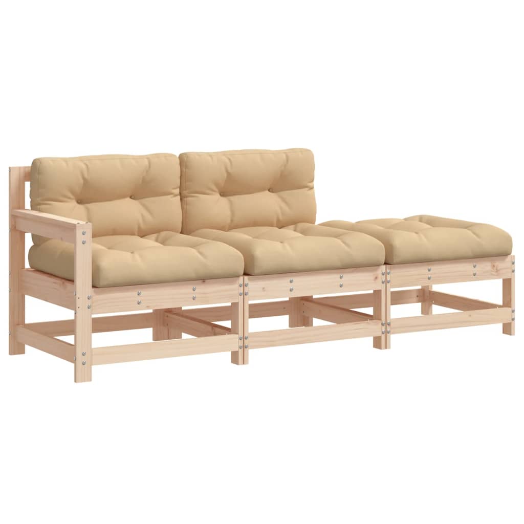 3 Piece Garden Lounge Set With Cushions Solid Wood
