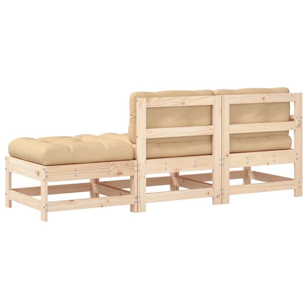 3 Piece Garden Lounge Set With Cushions Solid Wood