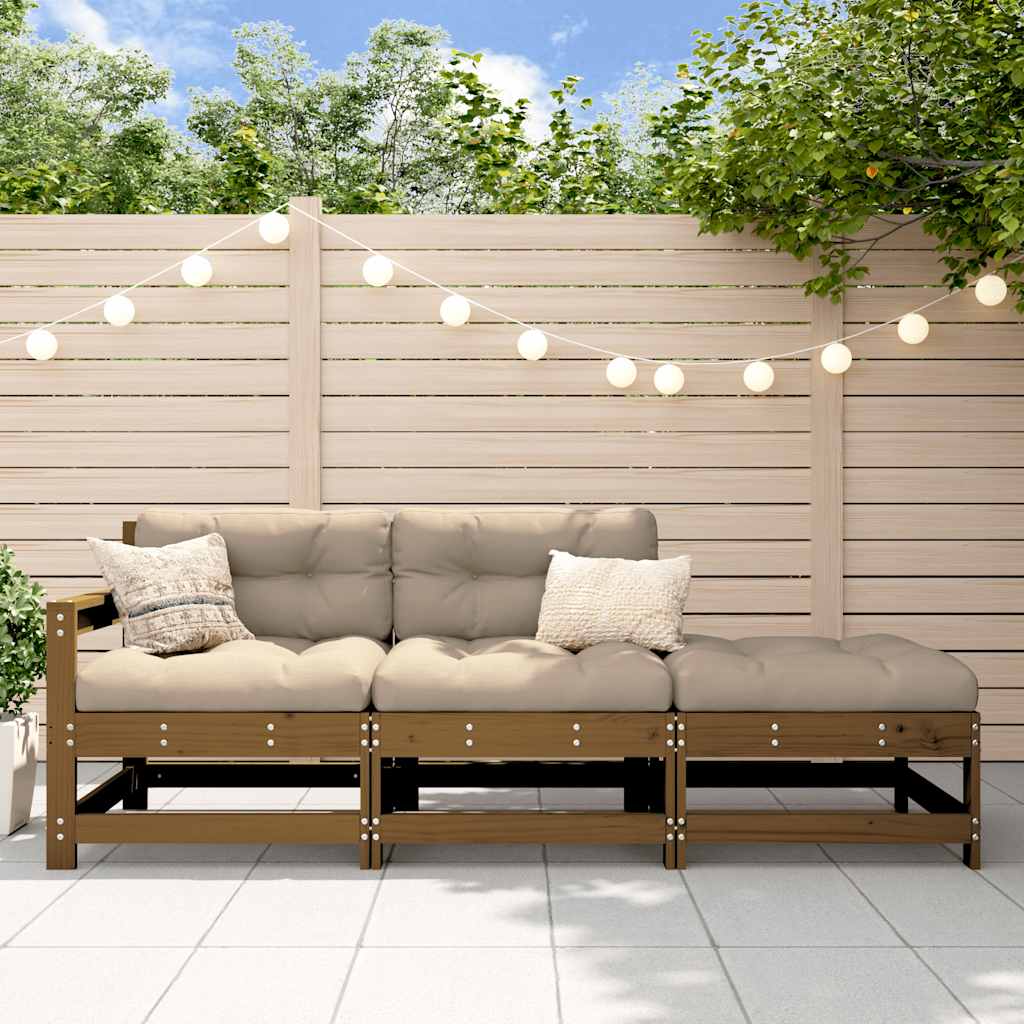 3 Piece Garden Lounge Set With Cushions Solid Wood