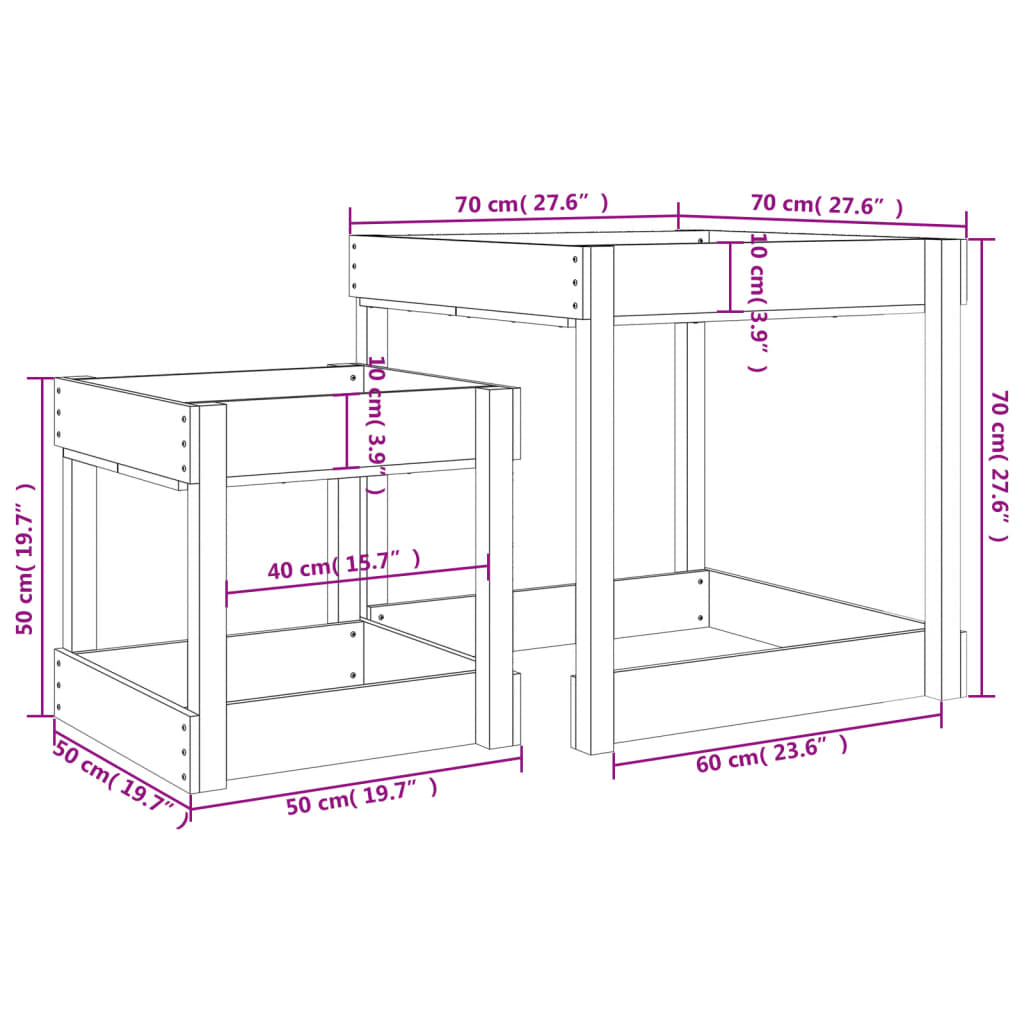 Sand Tables 2 Pcs White Solid Wood Pine