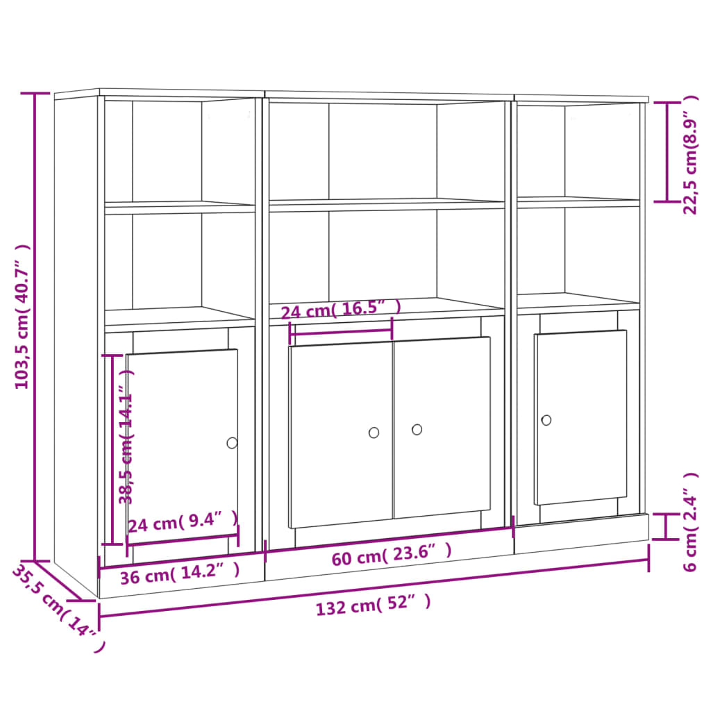 Highboards 3 Pcs Engineered Wood