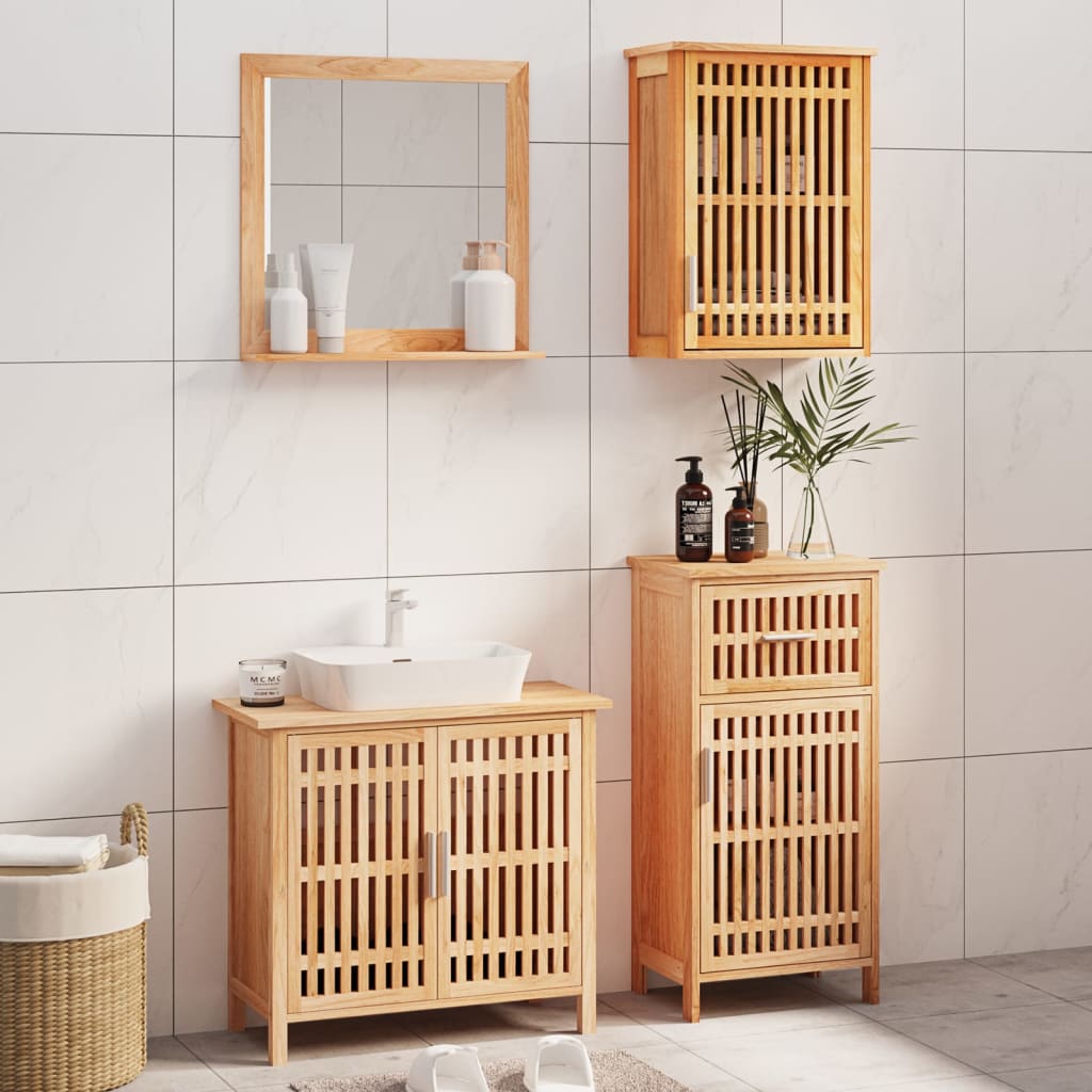 2 Piece Bathroom Furniture Set Solid Wood Walnut