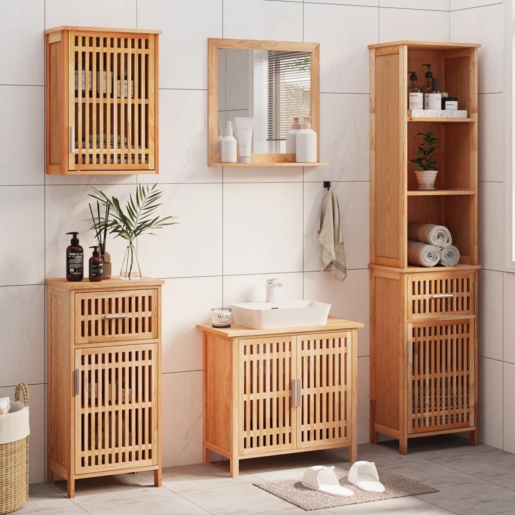 2 Piece Bathroom Furniture Set Solid Wood Walnut