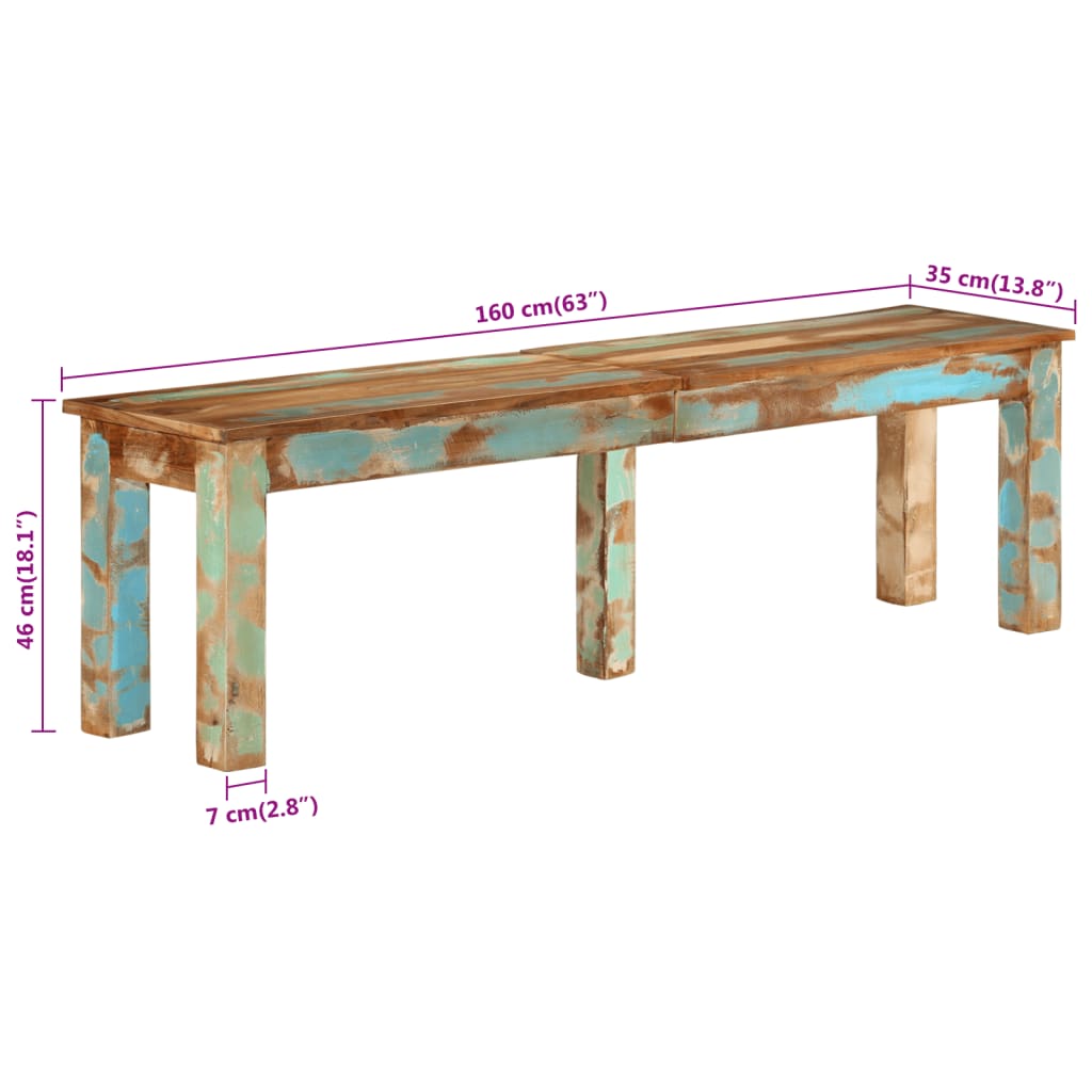 Bench 160X35X46 Cm Solid Reclaimed Wood