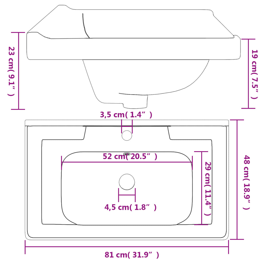 Bathroom Sink White Rectangular Ceramic