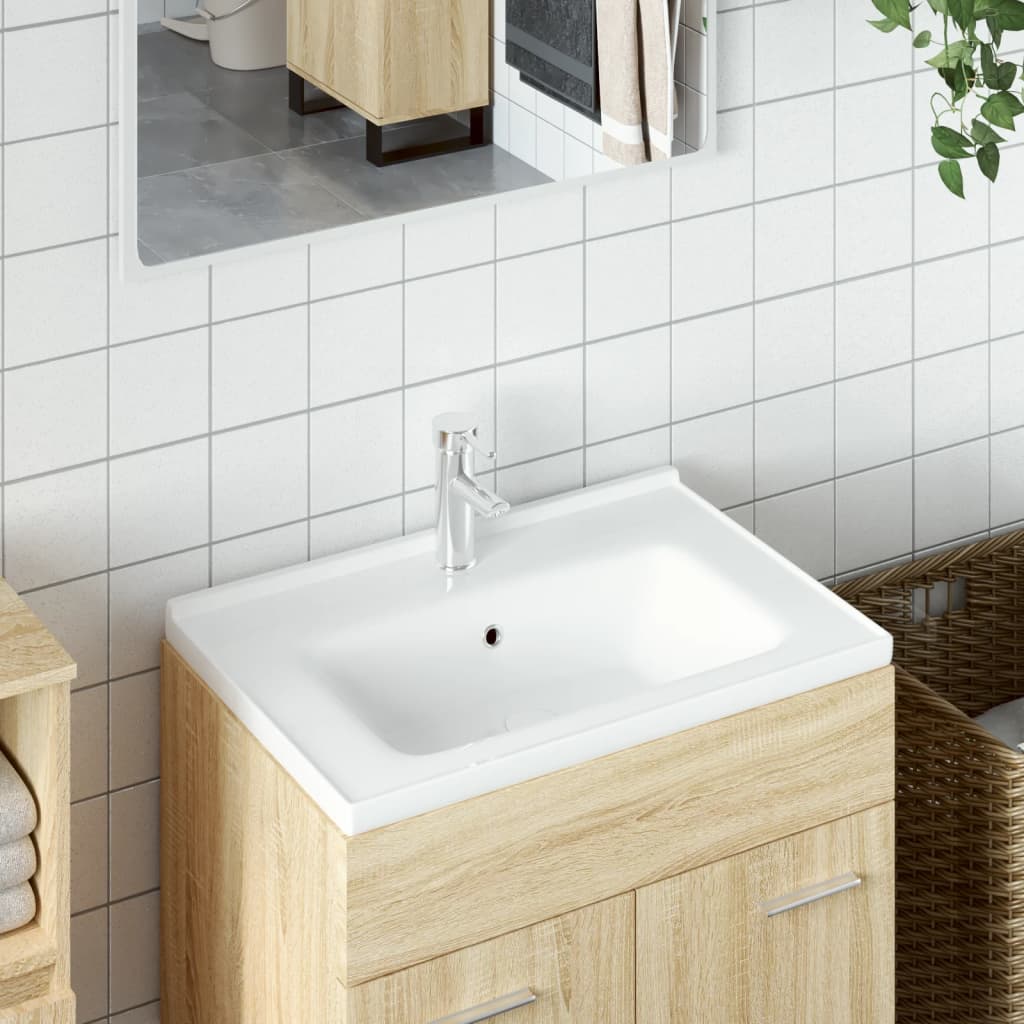 Bathroom Sink White Rectangular Ceramic