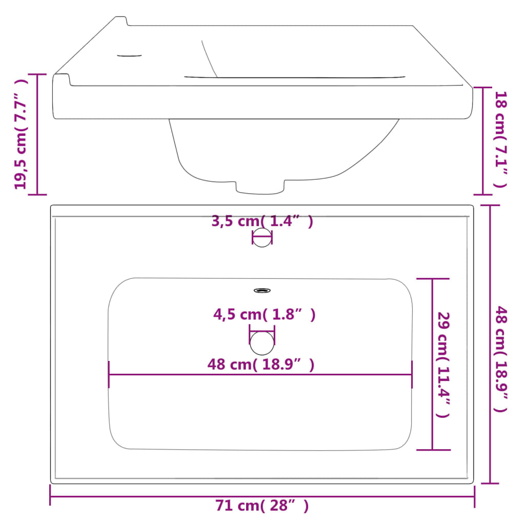 Bathroom Sink White Rectangular Ceramic