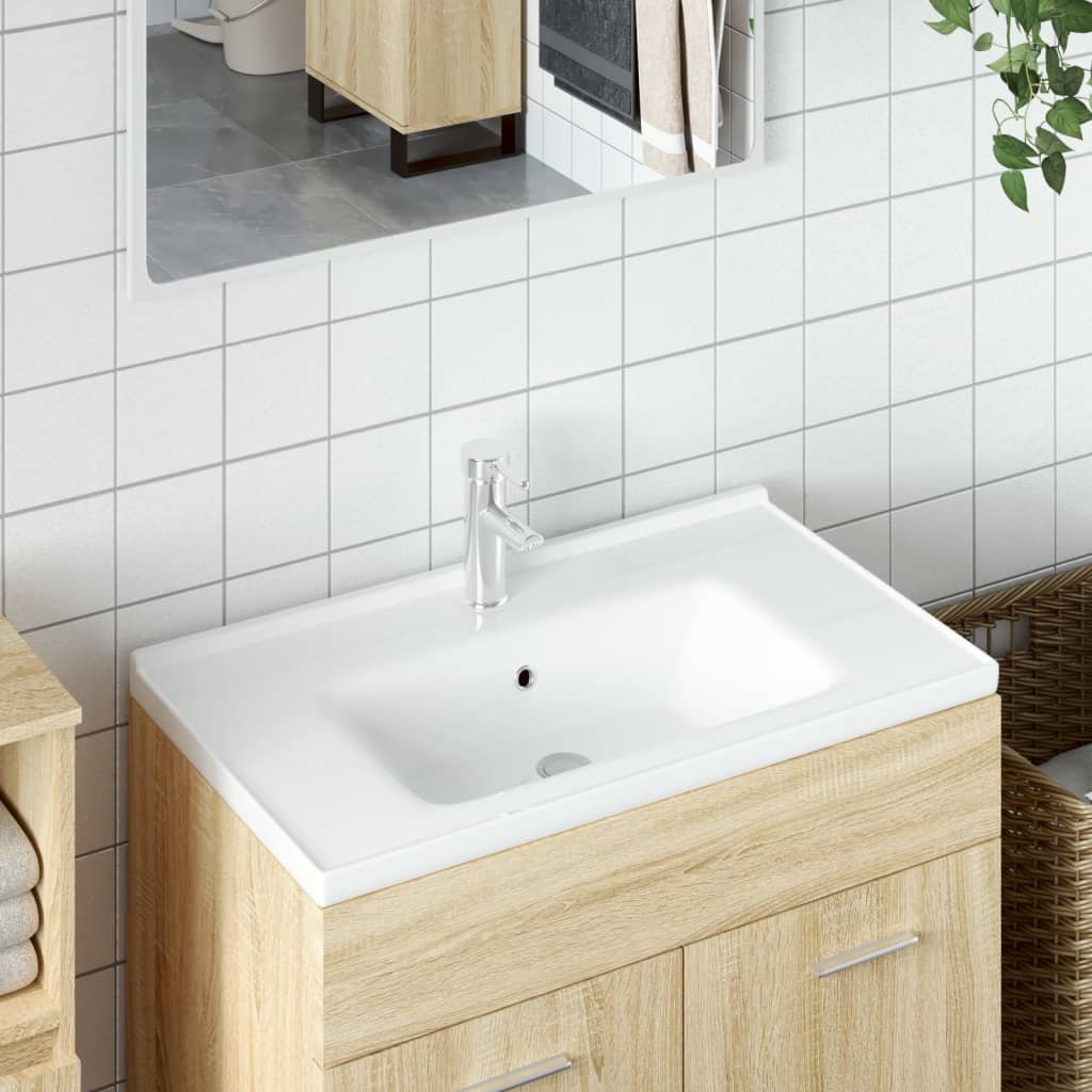 Bathroom Sink White Rectangular Ceramic