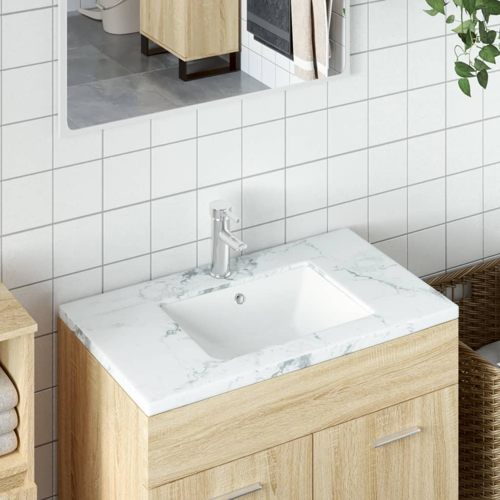 Bathroom Sink White Rectangular Ceramic