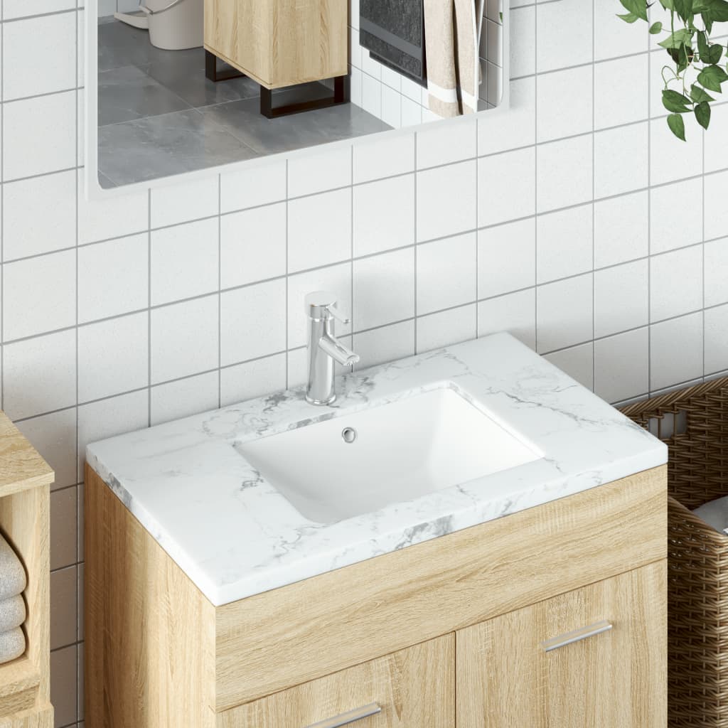 Bathroom Sink White Rectangular Ceramic