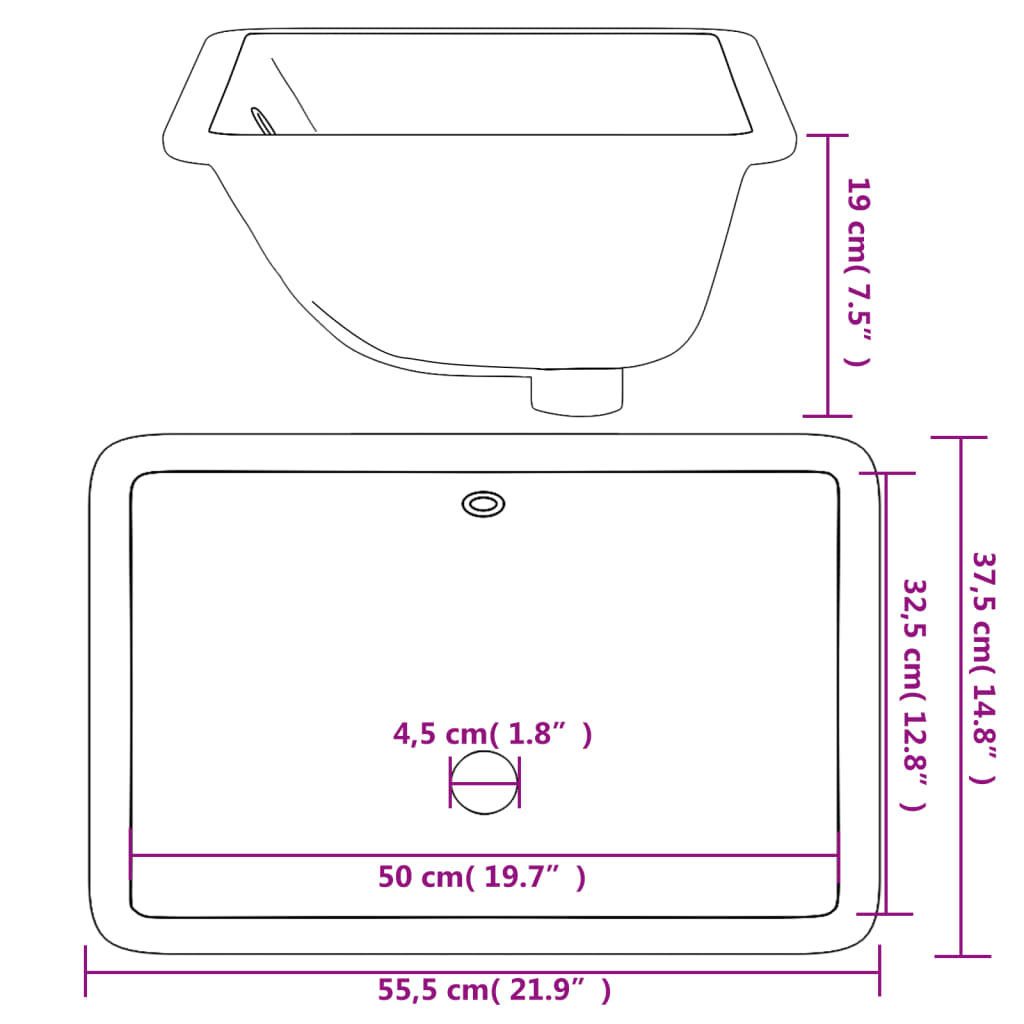 Bathroom Sink White Rectangular Ceramic