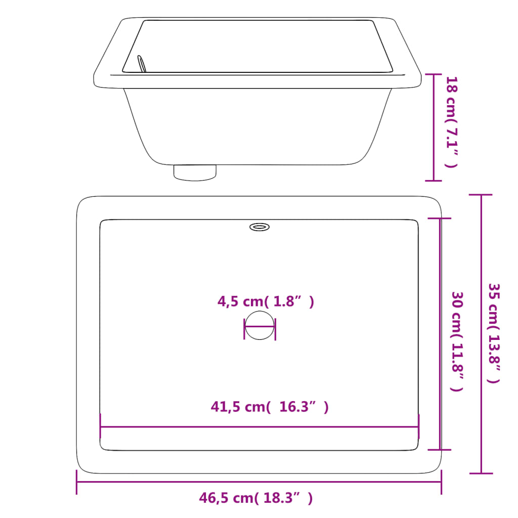 Bathroom Sink White Rectangular Ceramic