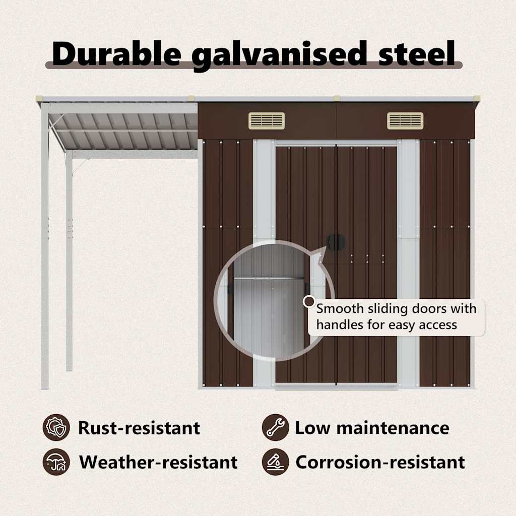 Garden Shed With Extended Roof 277X107X181 Cm Steel
