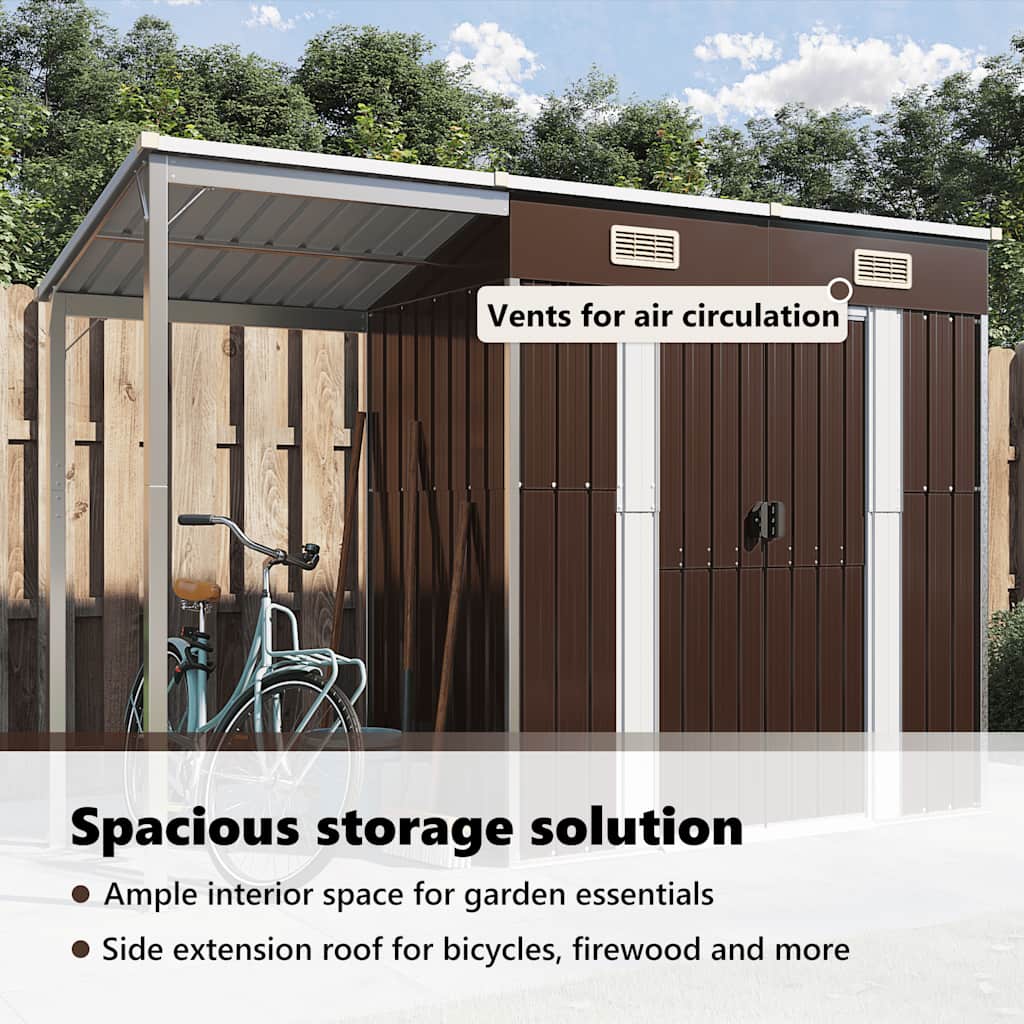 Garden Shed With Extended Roof 277X107X181 Cm Steel
