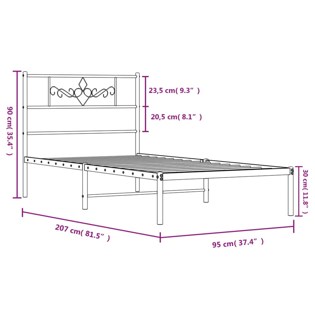 Metal Bed Frame Without Mattress 90X200Cm