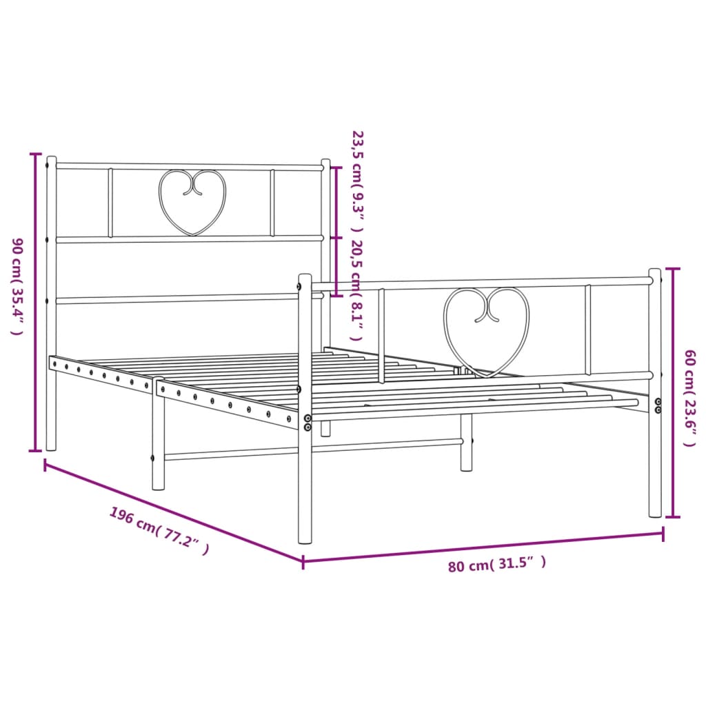 Metal Bed Frame Without Mattress With Footboard 75X190Cm
