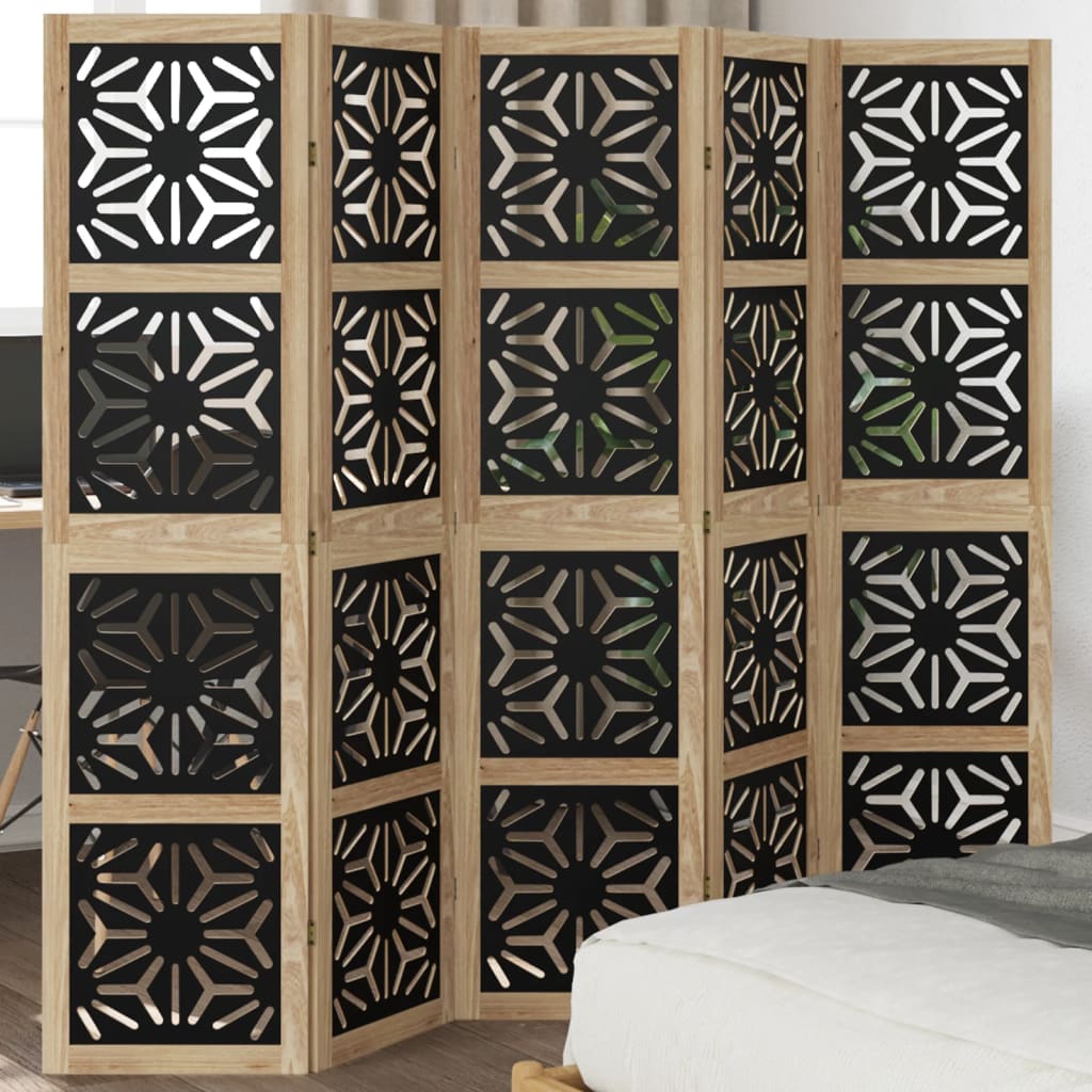 Room Divider 4 Panels Brown And Black Solid Wood Paulownia