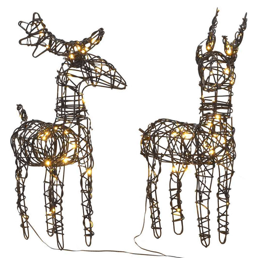 Christmas Decorations 2 Pcs Reindeers 80 Leds Warm White Rattan