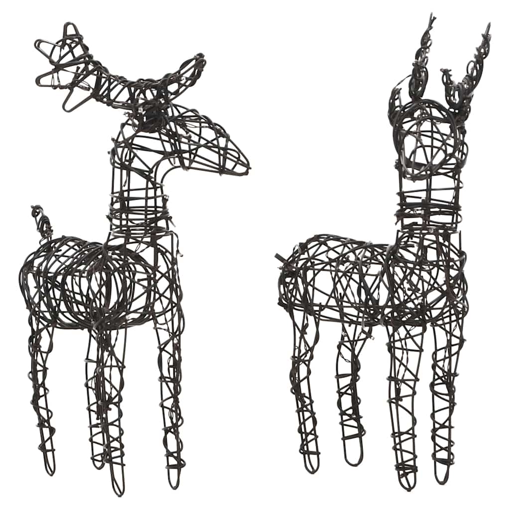 Christmas Decorations 2 Pcs Reindeers 80 Leds Warm White Rattan