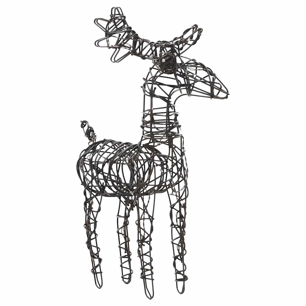 Christmas Decorations 2 Pcs Reindeers 80 Leds Warm White Rattan