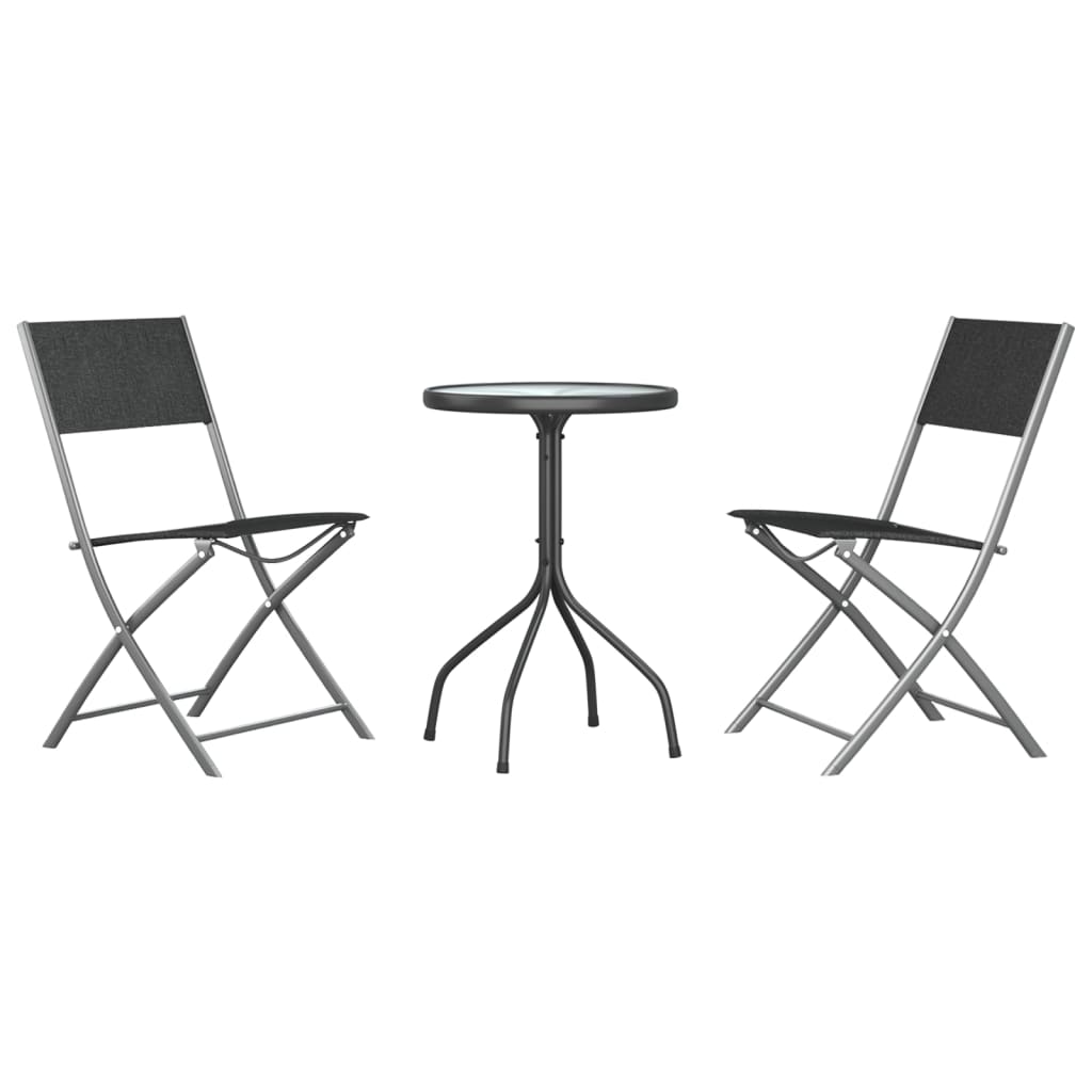 3 Piece Garden Dining Set Black Steel