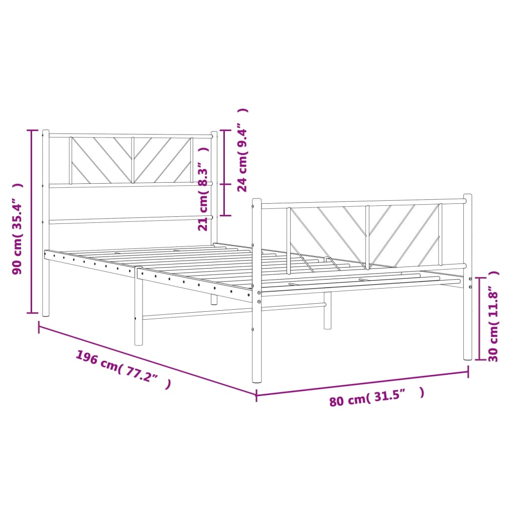 Metal Bed Frame Without Mattress With Footboard 75X190Cm