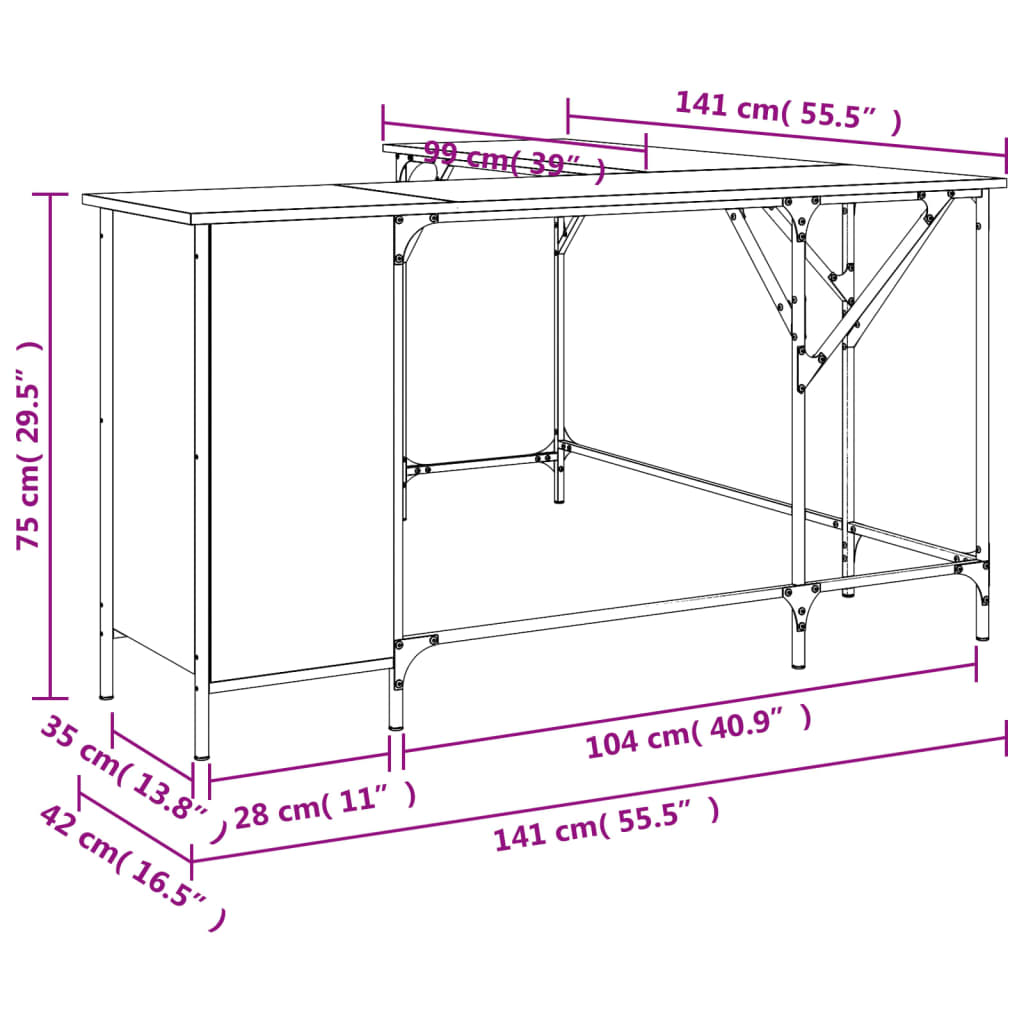 Desk 141X141X75 Cm Engineered Wood