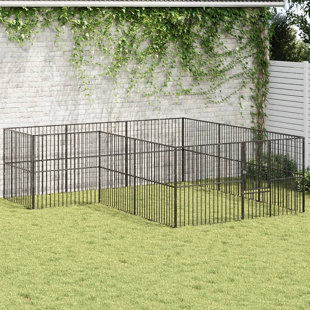 Dog Playpen 16 Panels Black Galvanised Steel