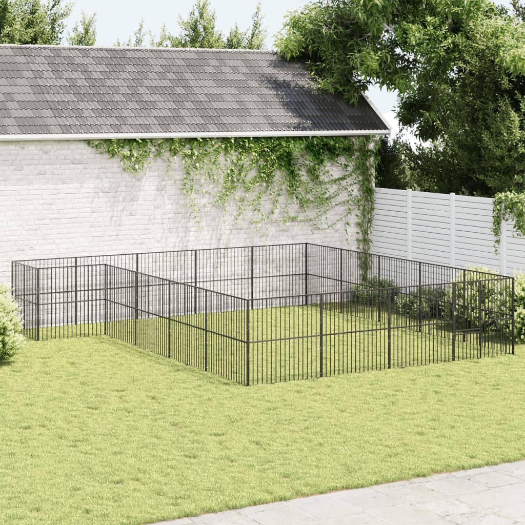 Dog Playpen 16 Panels Black Galvanised Steel