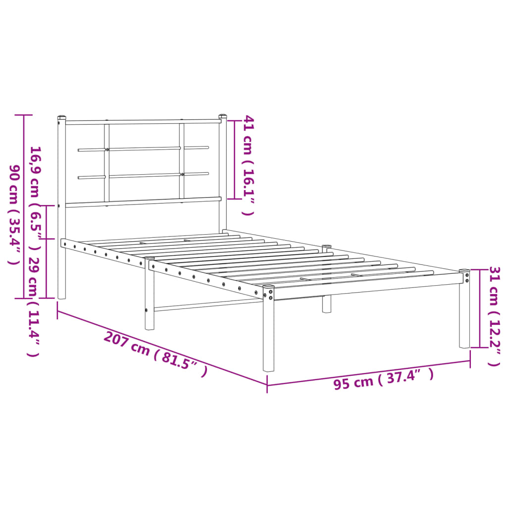 Metal Bed Frame Without Mattress 90X200Cm