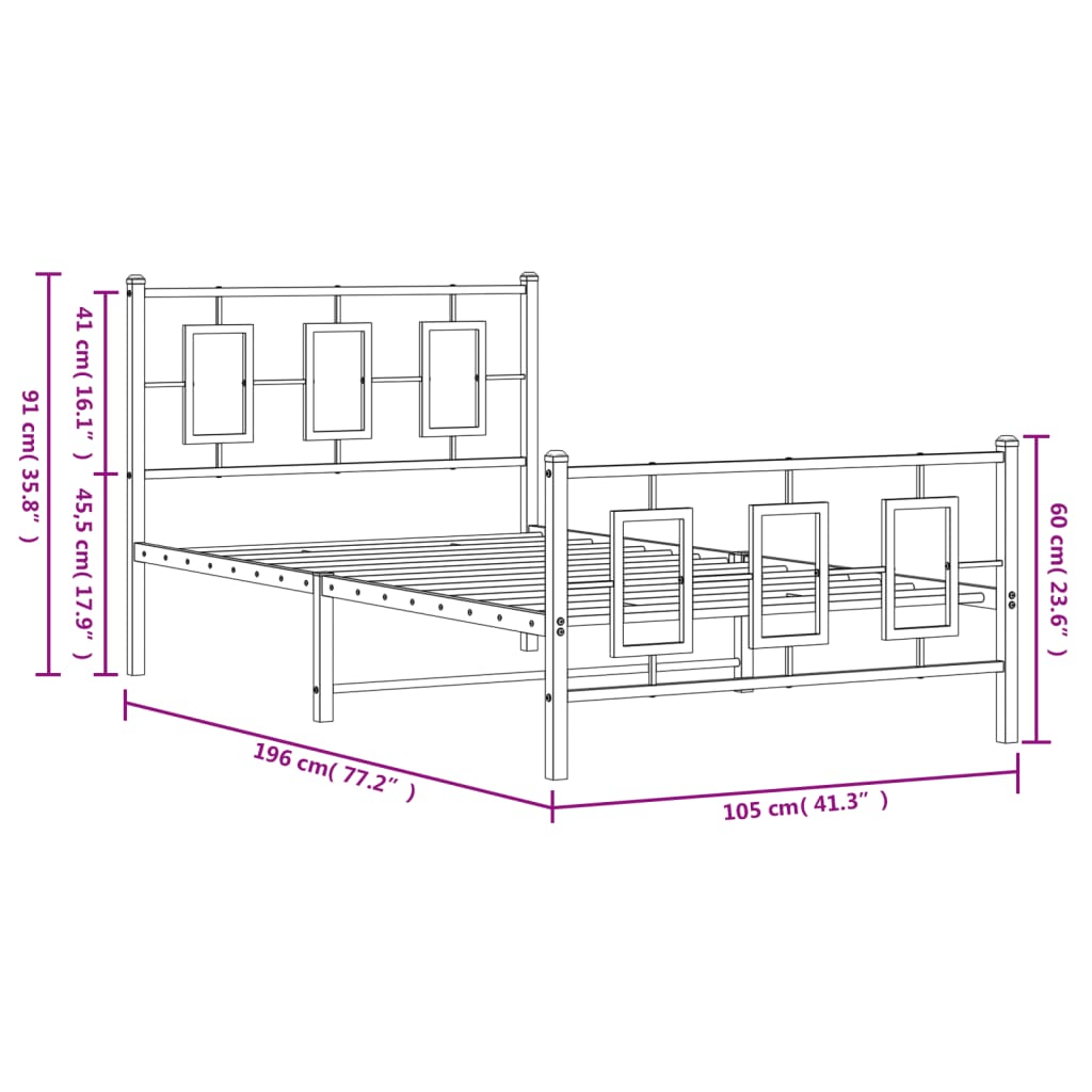 Metal Bed Frame Without Mattress With Footboard 100X190Cm