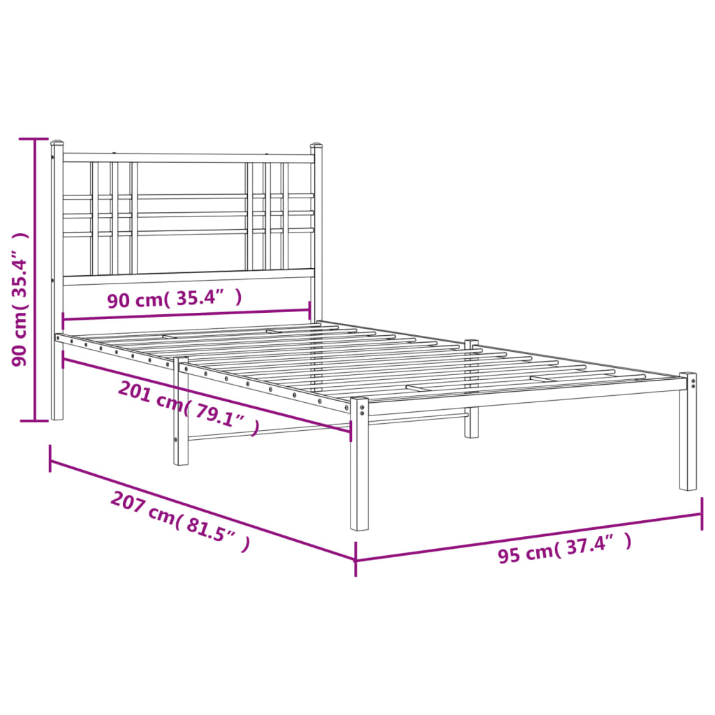 Metal Bed Frame Without Mattress 90X200Cm