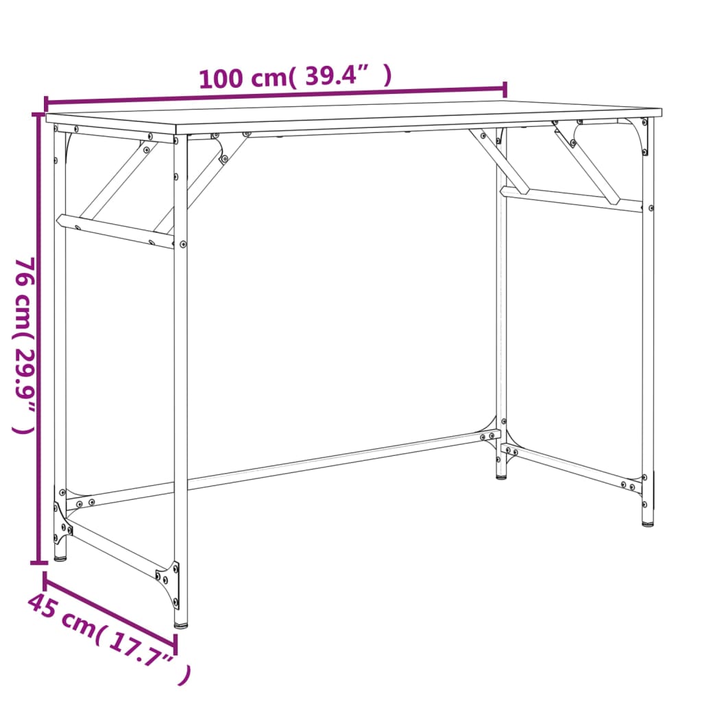 Desk 100X45X76 Cm Engineered Wood And Powder-Coated Steel