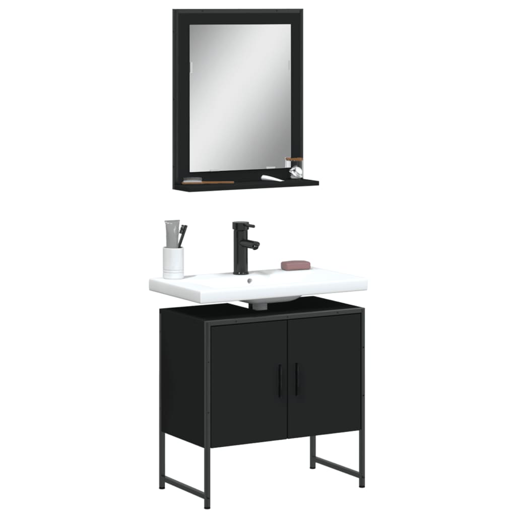 Bathroom Furniture Set With Storage 2 Pcs Black 60 X 33 X 60 Cm