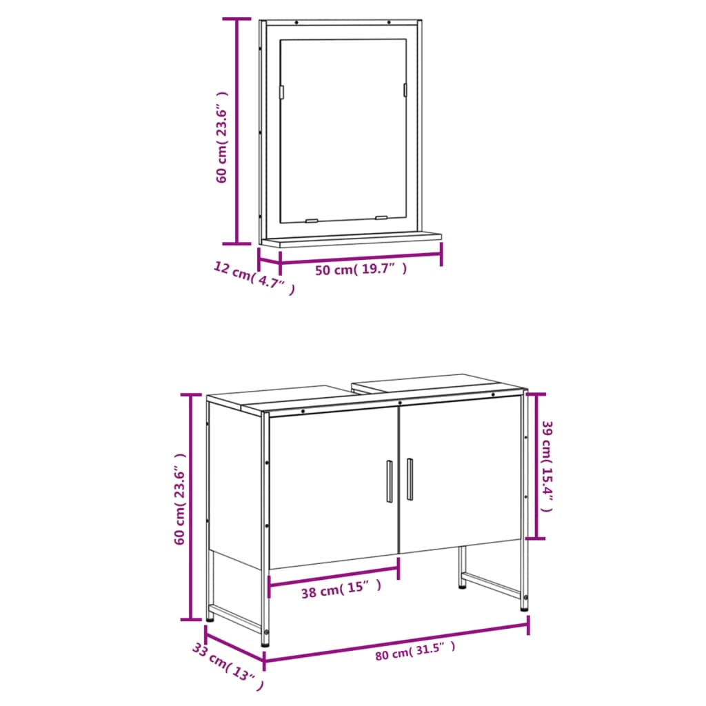 2 Piece Bathroom Cabinet Set Engineered Wood