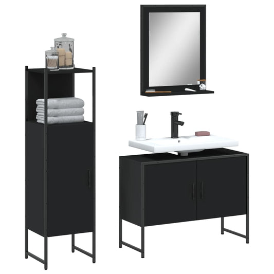 3 Piece Bathroom Cabinet Set Engineered Wood