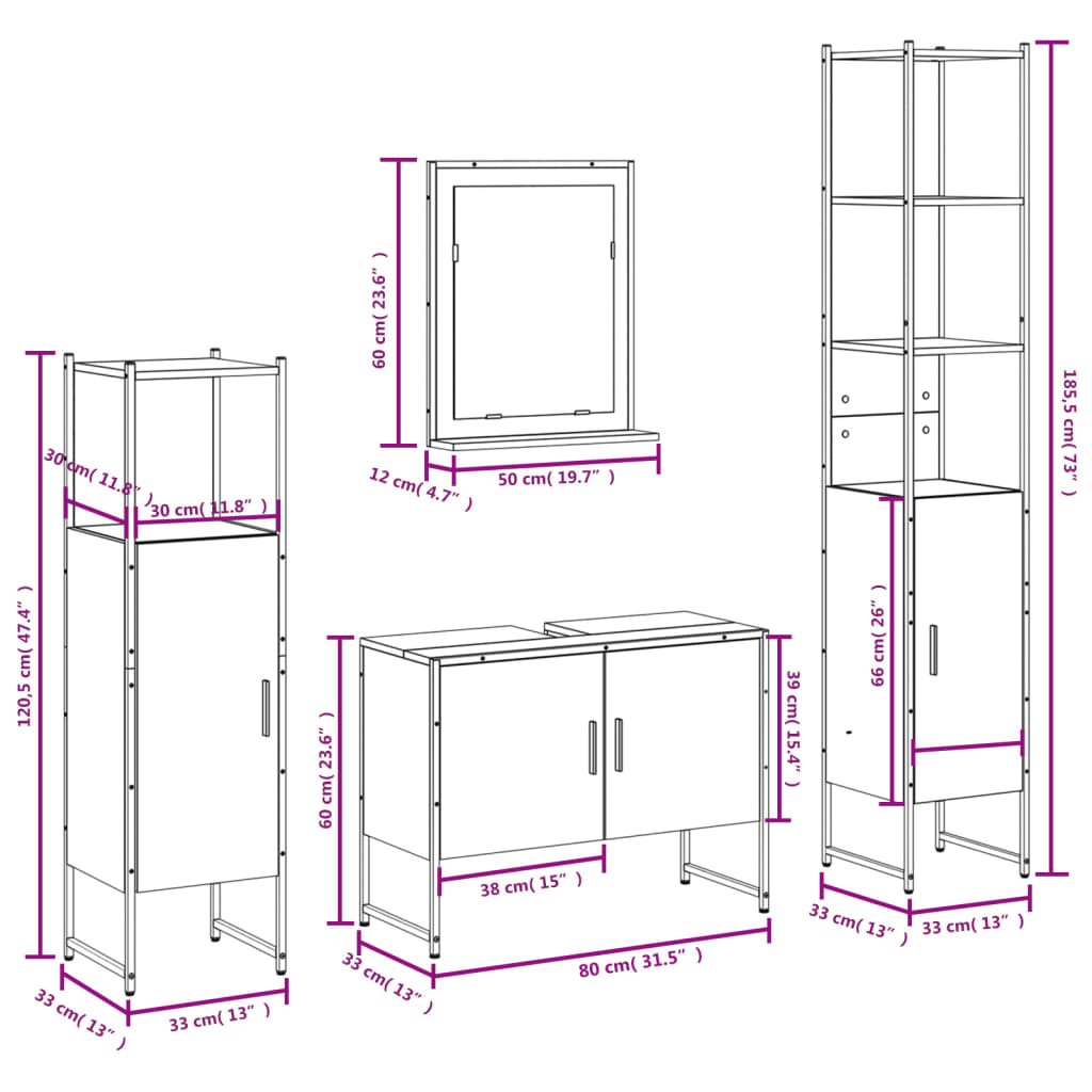 4 Piece Bathroom Cabinet Set Engineered Wood