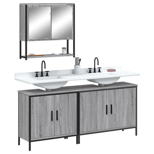 3 Piece Bathroom Furniture Set Engineered Wood