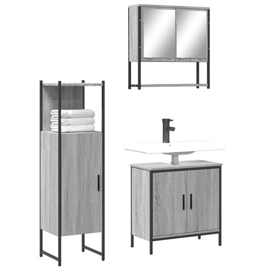 3 Piece Bathroom Furniture Set Engineered Wood