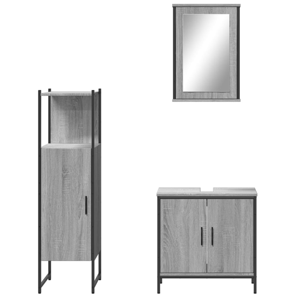 3 Piece Bathroom Furniture Set Engineered Wood