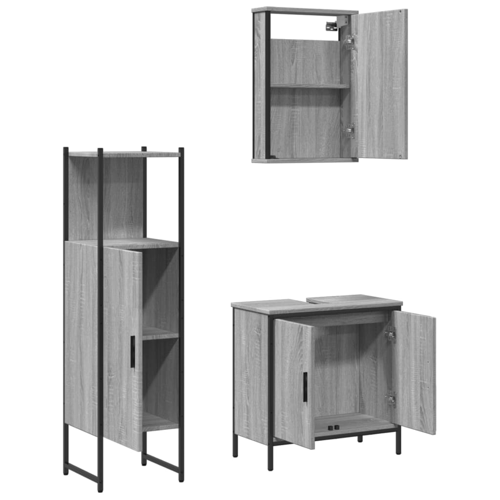 3 Piece Bathroom Furniture Set Engineered Wood