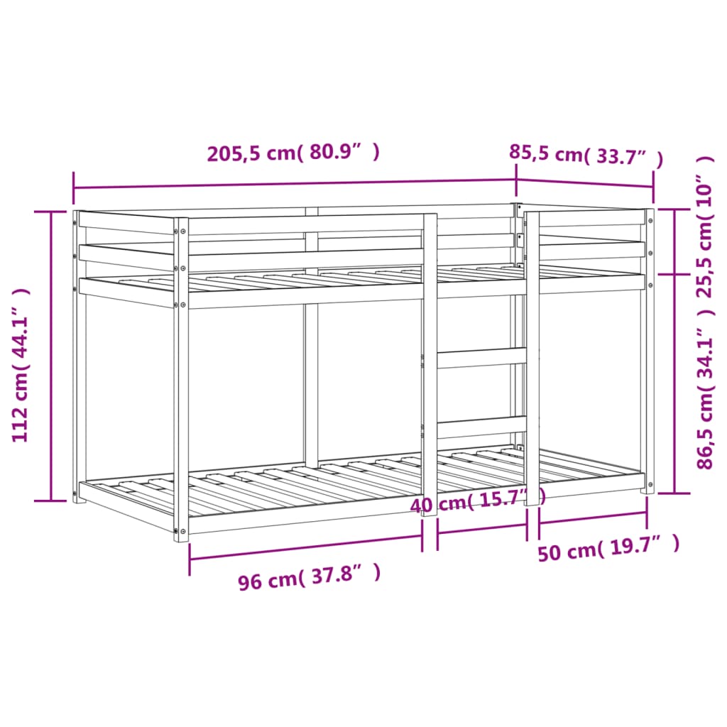 Bunk Bed Without Mattress Solid Wood Pine