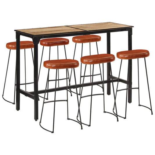 7 Piece Bar Set Solid Rough Wood Mango And Metal