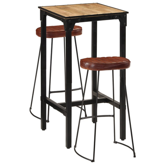 3 Piece Bar Set Solid Rough Wood Mango And Metal