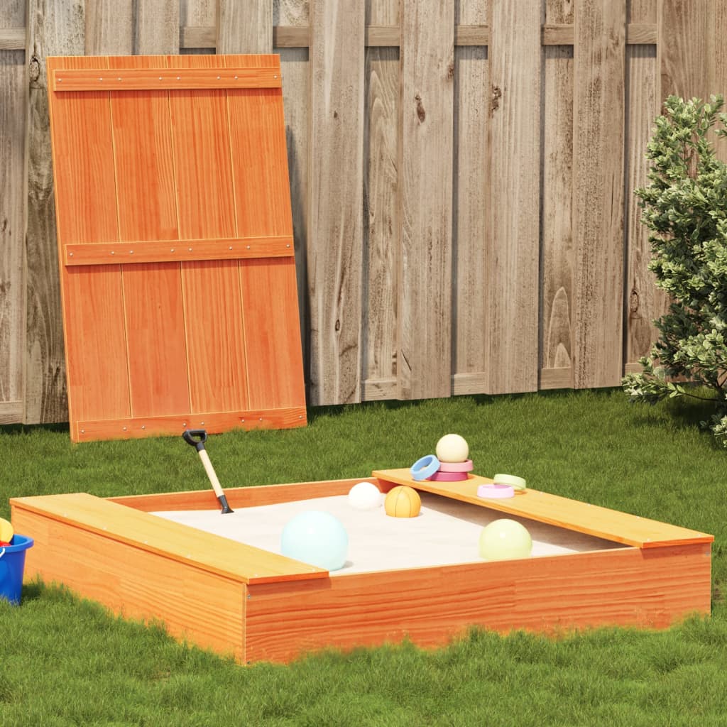 Sandpit With Cover 111X111X19.5 Cm Solid Wood Pine