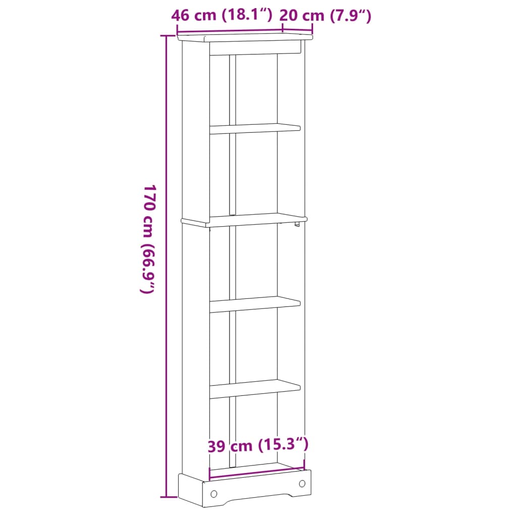 Bookcase Corona 46X20X170 Cm Solid Wood Pine